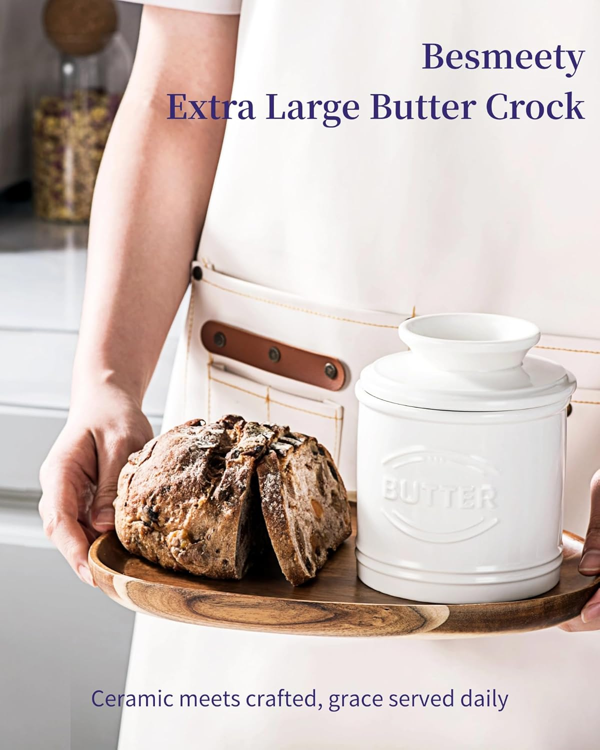 Besmeety French Butter Dish Ceramic Butter Dish Butter Bell (White, XL) - White image number 6