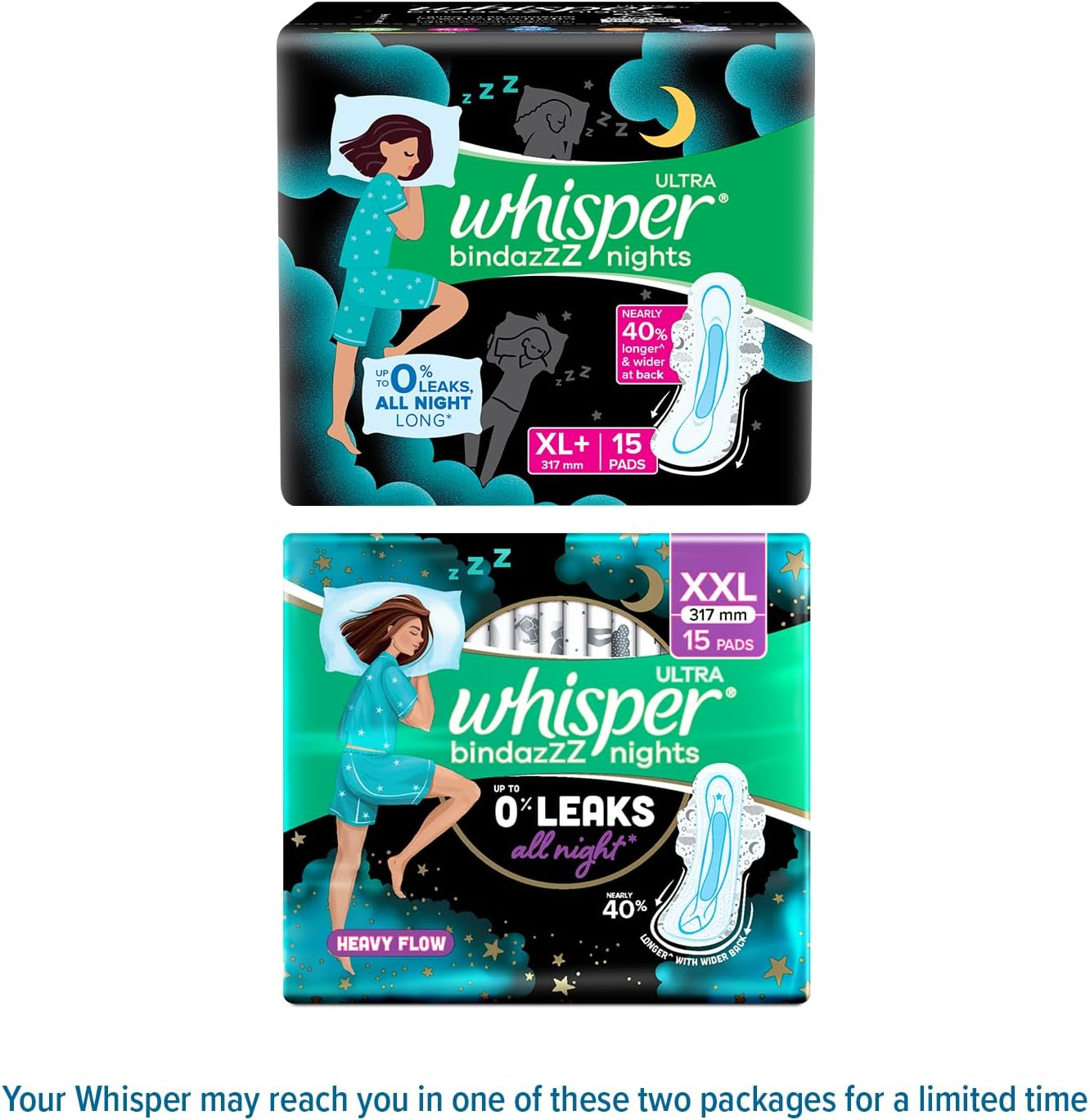 Whisper Ultra Night Sanitary Pads for Women, XL+ 15 Napkins image number 3
