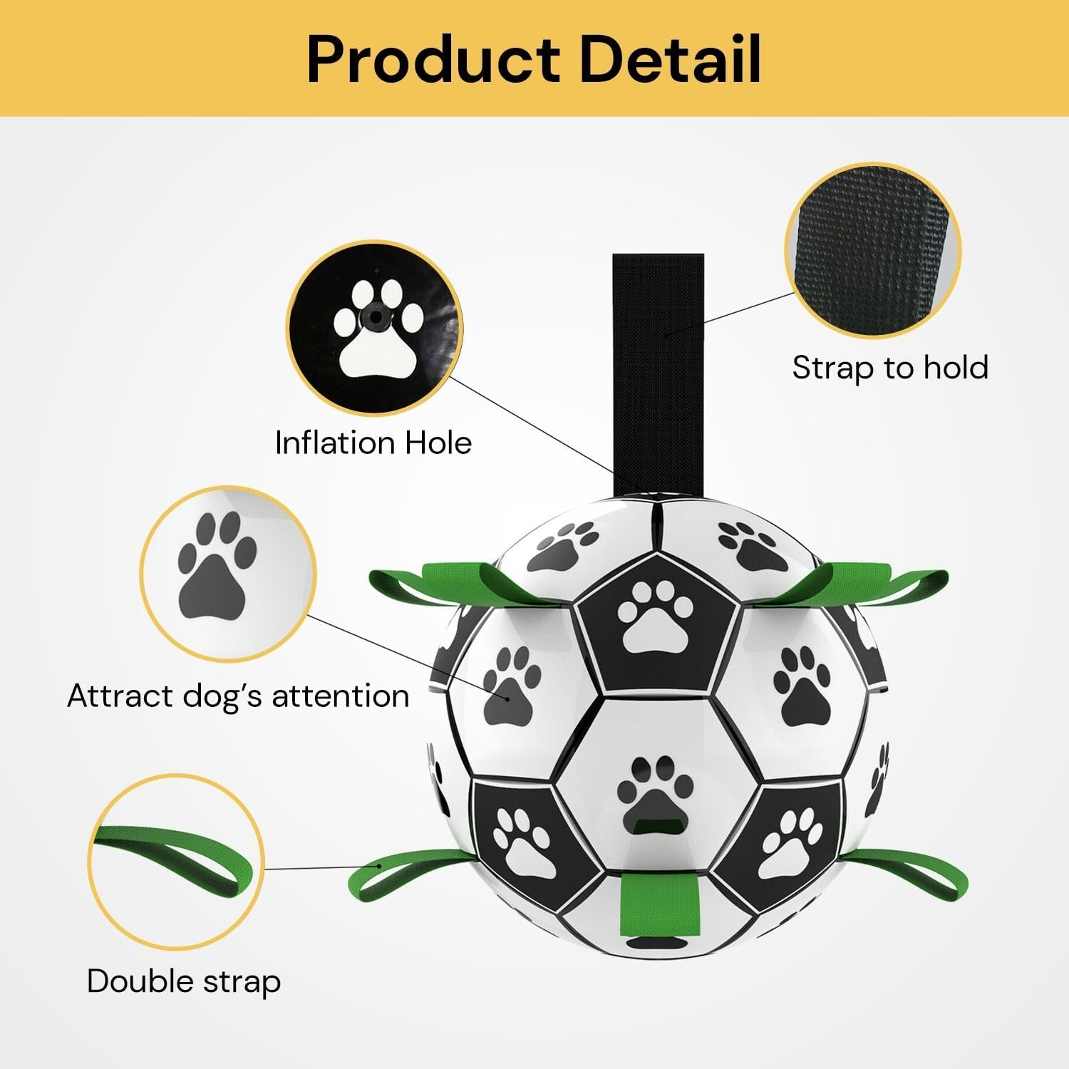 EZONEDEAL Dog Soccer Ball with Grab Tabs, Ball Bounce Interactive Dog Toys for Tug of War, Dog Tug Toy, Dog Water Toy, Durable Dog Balls for Small & Medium Dogs image number 3