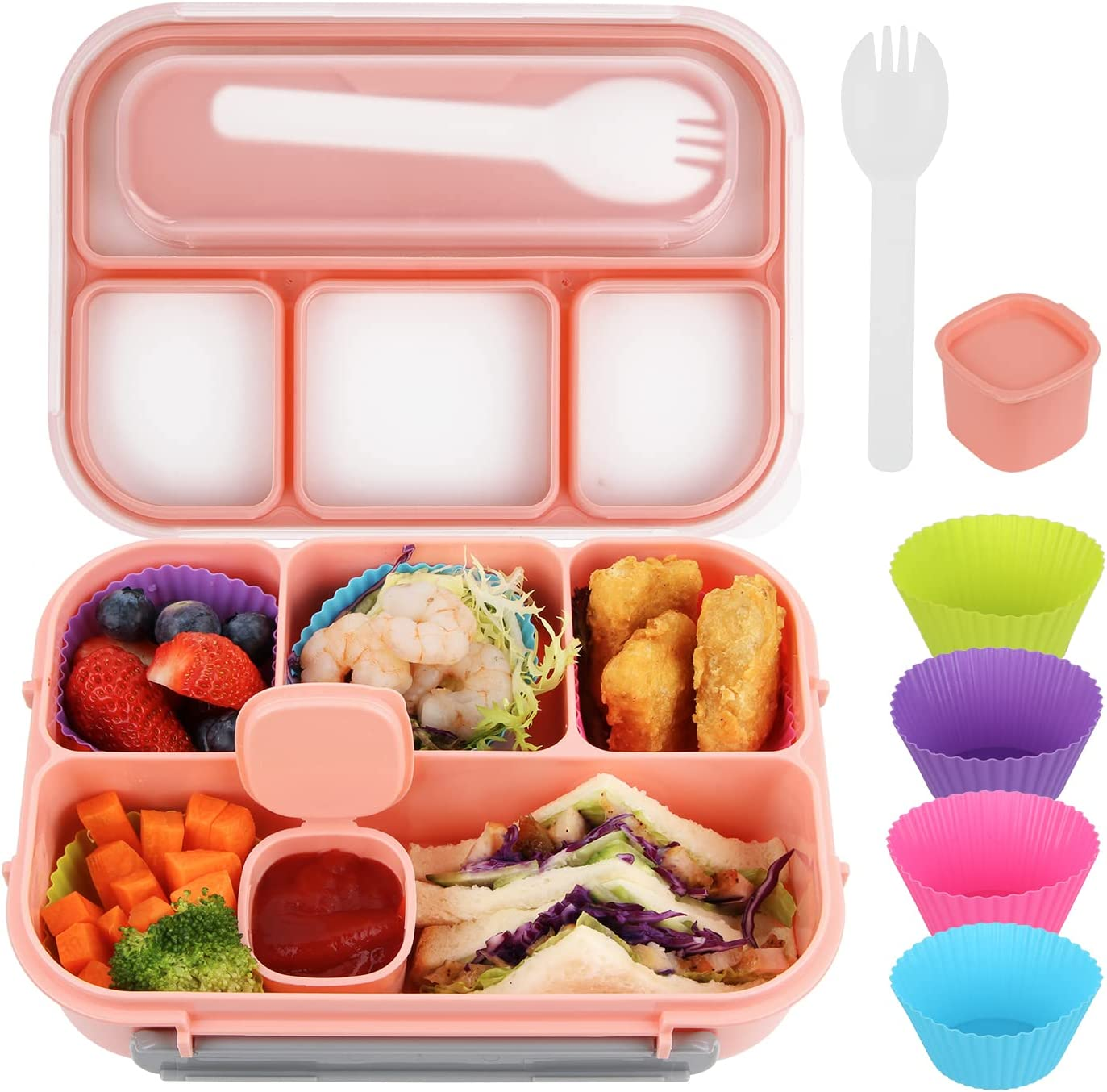 Mamix Bento Lunch Box Adult Lunch Box, Lunch Box Kids, Food Containers for Adults/Kids/Students, 1300ML-4 Compartment Bento Lunch Box (Pink)