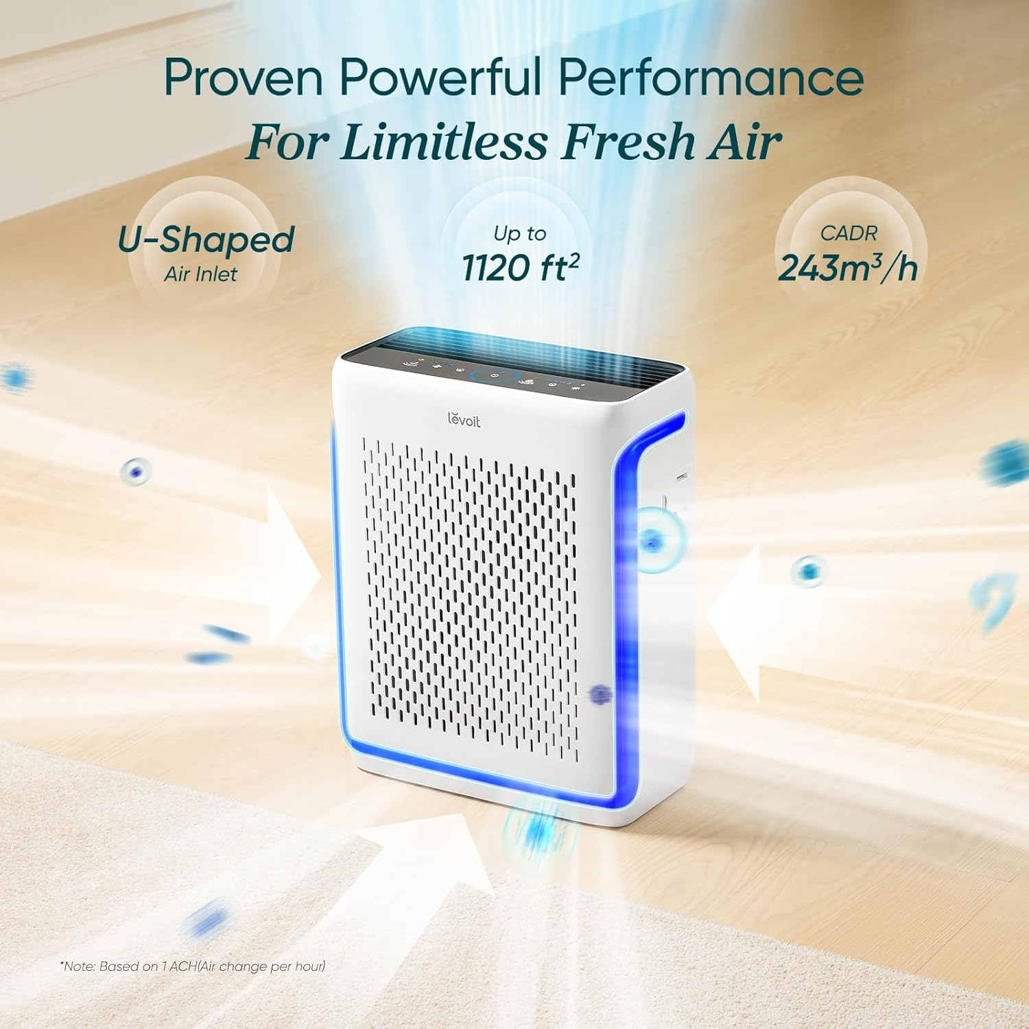 LEVOIT Smart HEPA Air Purifier for Bedroom Home 104M&sup2;, Washable Filter, Pet Mode, Air Quality & Light Sensor, 23Db, Remove 99.97% of Allergens for Pet, Dust, Pollen, Smoke, Vital 100S