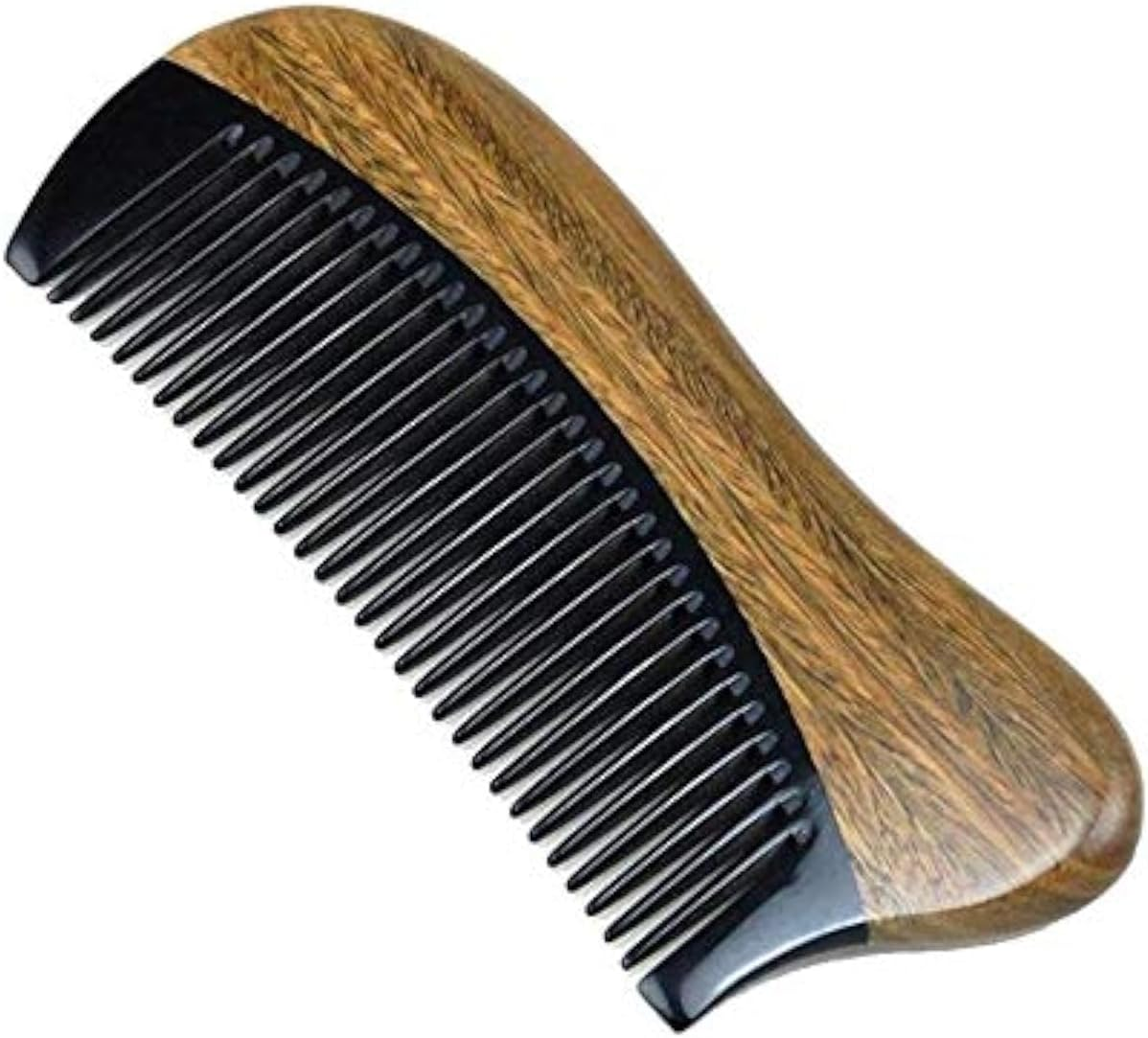 Exquisite Natural Ox Horn Pocket Hair Comb - Natural Green Sandalwood Buffalo Horn Comb 100% Handmade Premium Quality Anti-Static Comb without Handle(Palm Size) image number 6