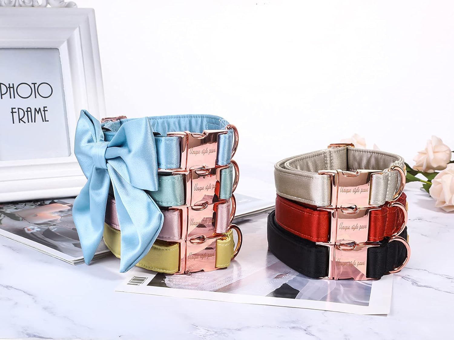 Unique Style Paws Silk Dog Collar Adjustable Durable Bowknot Wedding Bow Tie Collar for Small Puppy Cat Small Puppy Cat Champagne image number 5