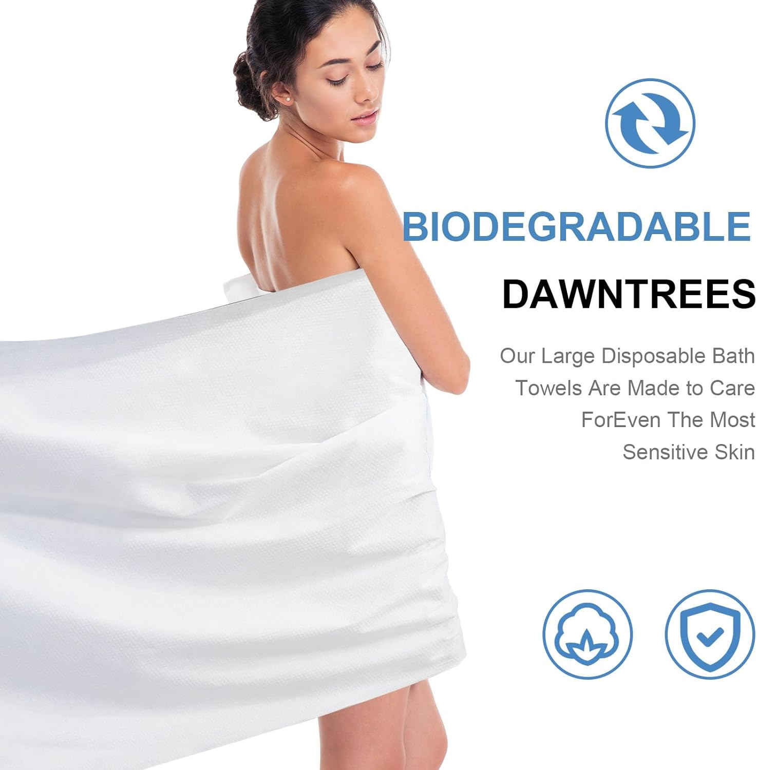 DAWNTREES 10 Pack Disposable Bath Towels, 70X140Cm Large Hair Towels Disposable Spa Towels for Bathroom, Absorbent & Quick Dry, White (10)