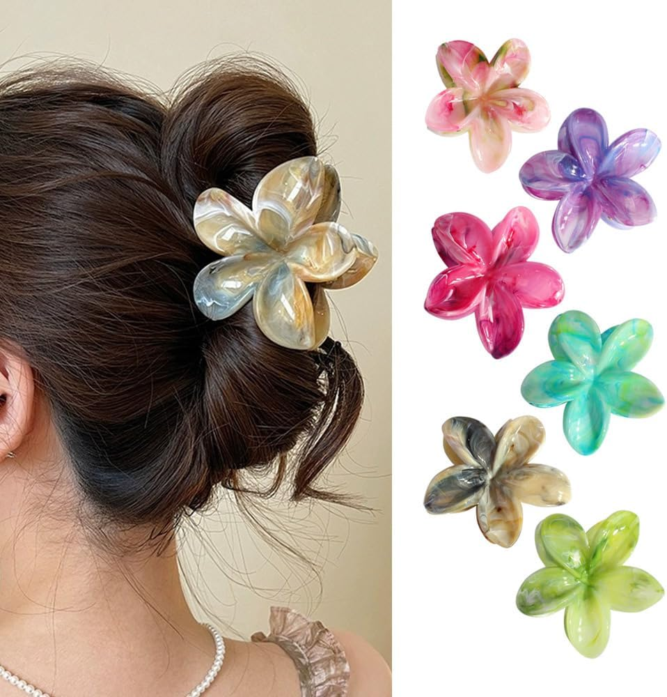 6Pcs Hawaiian Plumeria Flower Hair Claws,Hawaiian Flower Hair Clips Large Plumeria Claw Clips,Hawaiian Flower Hair Clip Plumeria Hair Claw Clips,Hawaiian Flower Hair Claw Clip Plumeria Claw Clips