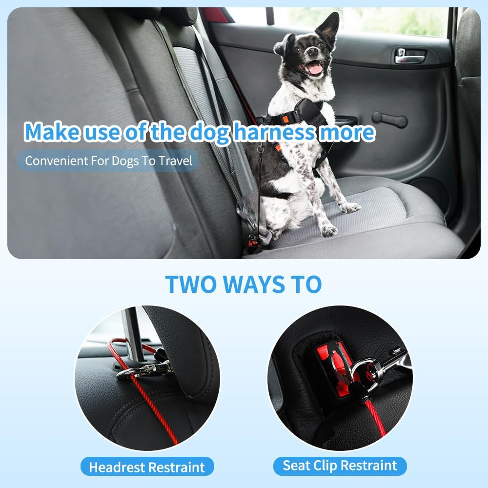 Dog Seat Belt Harness for Car,2Pcs Dog Seatbelt of Coated Wire Leash Safety Restraint,No Chew Tether Cable Vehicle Dogs Accessories,Double Clips & Latch (2 Pack Black, 32 Inch/80 CM) image number 5