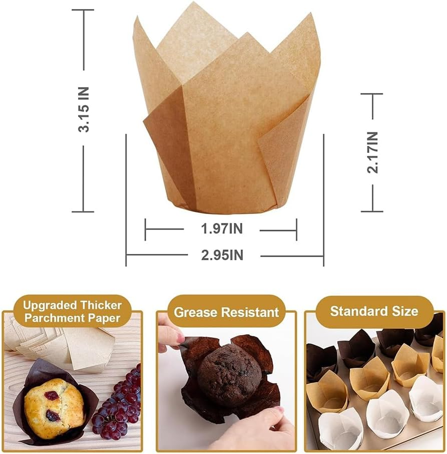 200Pcs Tulip Cupcake Liners, Muffin Liners Holders for Baking Cups, Greaseproof Cupcake Wrappers For, Christmas Easy to Use image number 4