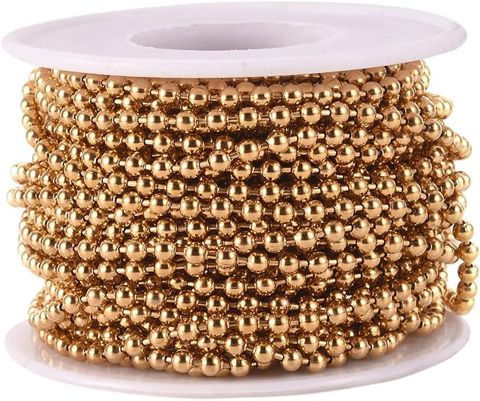 FASHEWELRY 32.8 Feet Stainless Steel Ball Bead Chains 2Mm Metal Beaded Pull Chain Extension for DIY Jewelry Making (Stainless Steel Color)