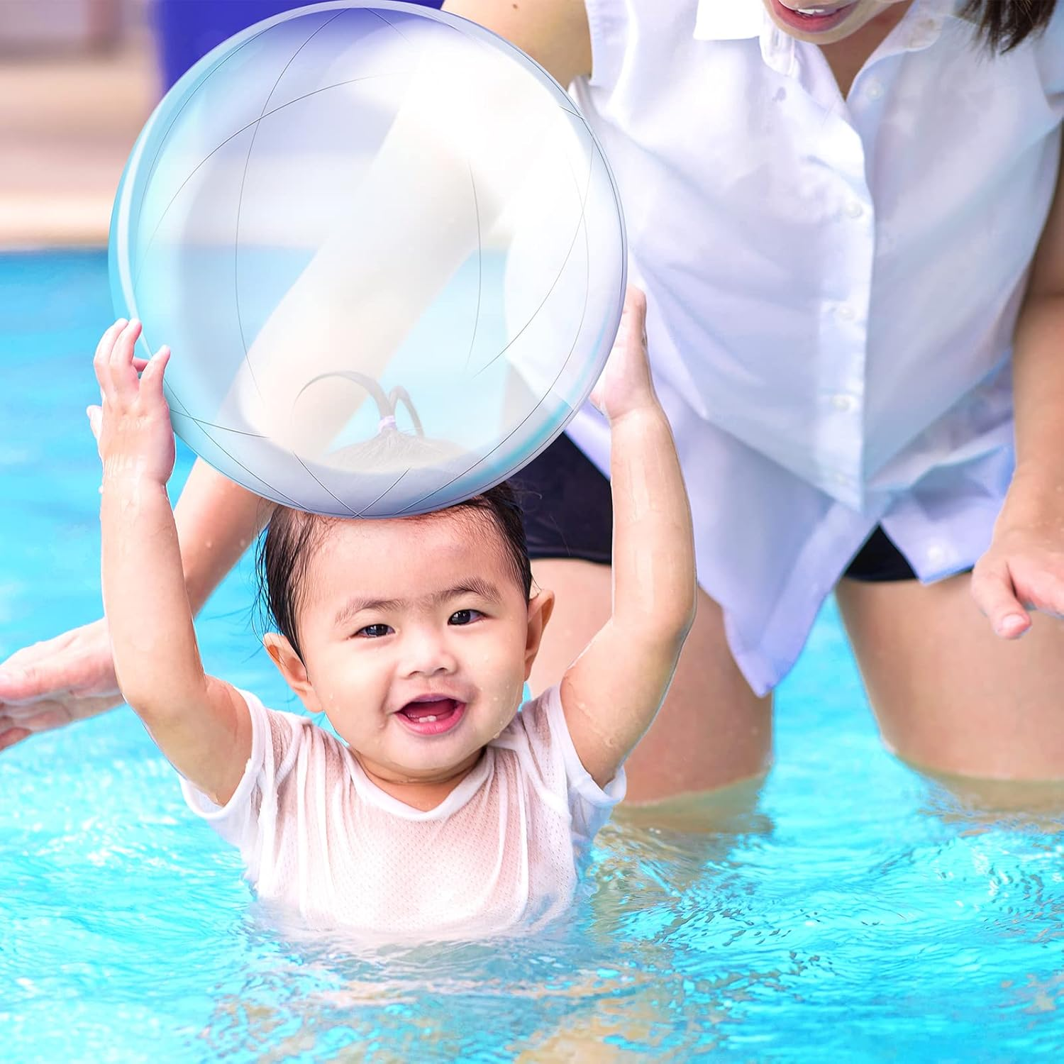 Hungdao 12 Pieces Inflatable Clear Beach Ball Bulk 16 Inch Transparent Bubbling Cauldron Ornament Ball for Ocean under the Sea Hawaii Halloween Party DIY Favors Decorations image number 3