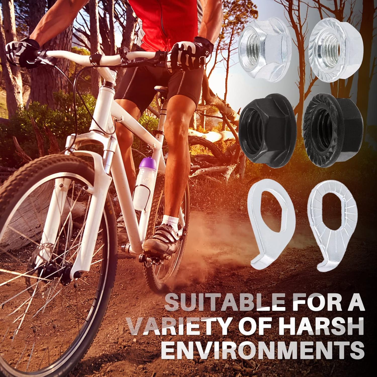 Keadic 60Pcs 3 Size Bicycle Wheel Axle Nut and Safety Washer Kit, Hub Flanged Axle Nut Hardware Parts and Wheel Retaining Hooks Repair Set for Mountain Road Folding Bike Front and Rear Wheel image number 5