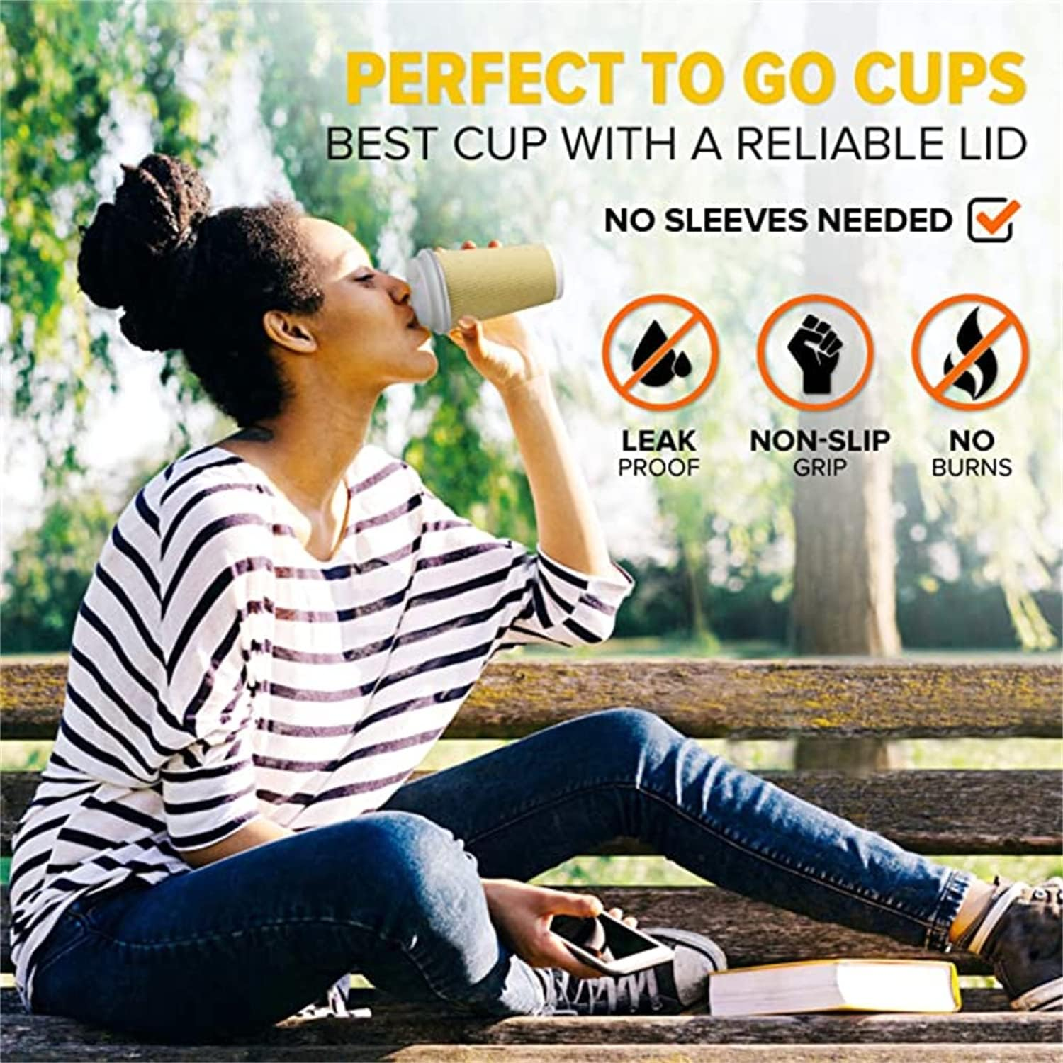 30 Pack Disposable Coffee Cups with Lids 16 Oz Brown Double Wall Insulated Ripple Sleeves Coffee Cups,Kraft Beverage Paper Cups,For to Go Chocolate, Tea, and Cocoa Drinks image number 1