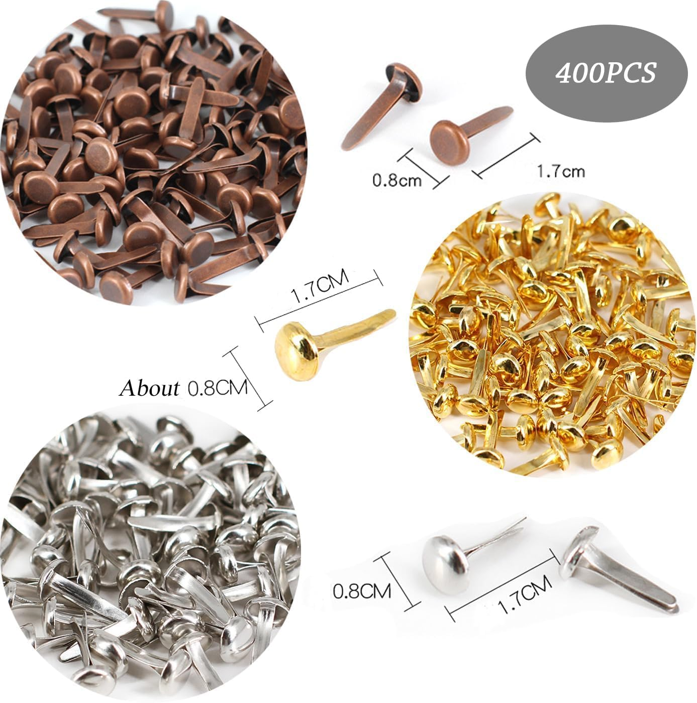 400PCS Split Pins, Betterjonny Coloured Paper Fasteners round Metal Head Mini Brads with Double Toe Studs for Art Decorative Scrapbooking DIY Paper Craft School Accessoires(18 * 8Mm) image number 5