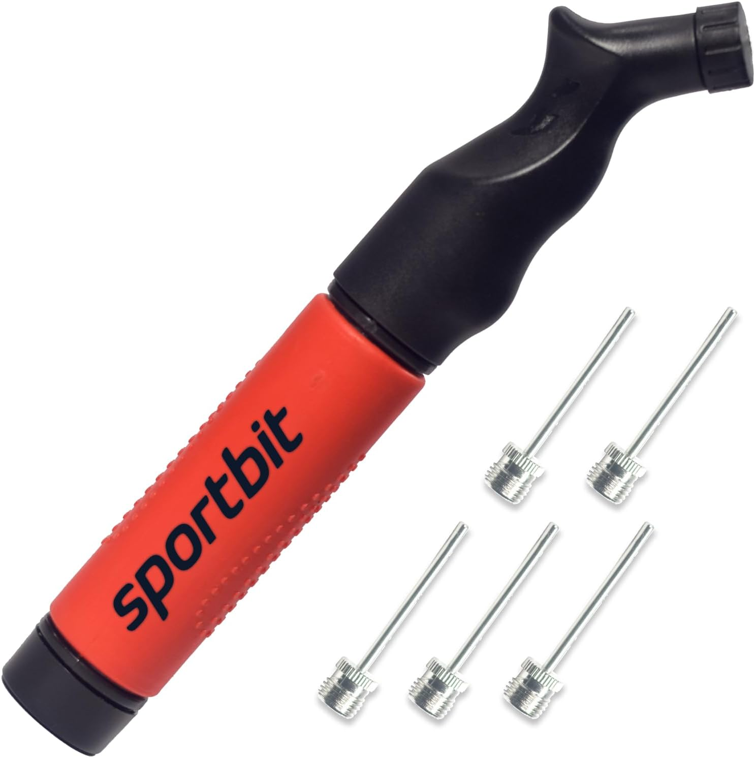 SPORTBIT Ball Pump with 5 Needles - Push & Pull Inflating System - Great for All Sports Balls - Volleyball Pump, Basketball Inflator, Football & Soccer Ball Air Pump - Goes with Needles Set - Orange image number 2