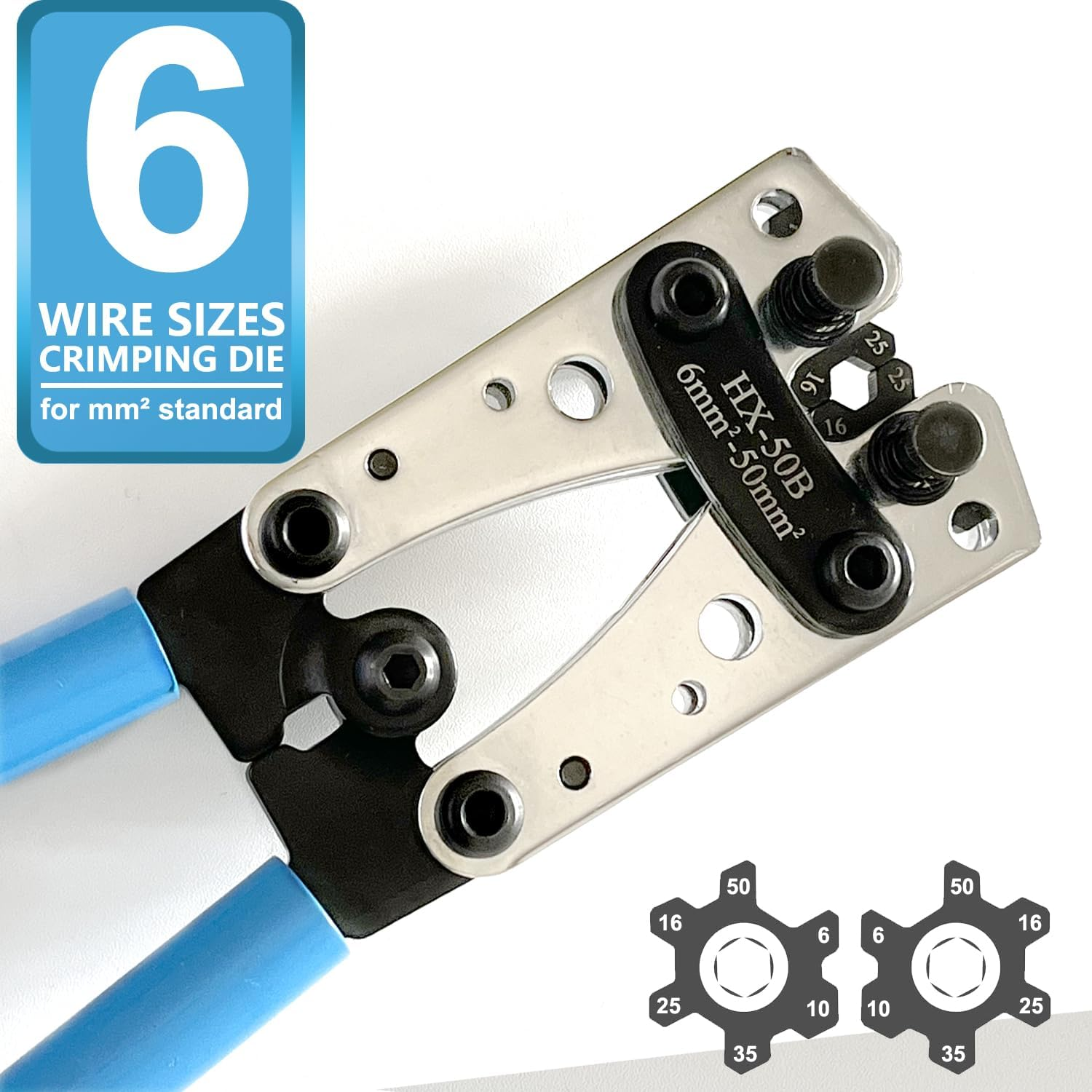 Fullfun Battery Cable Lug Crimping Tool with 60Pcs Copper Wire Lugs for Heavy Duty Wire Lugs, Battery Terminal 6-50Mm&sup2;, Wire Crimper for AWG 10-1/0 Electrical Lug image number 2