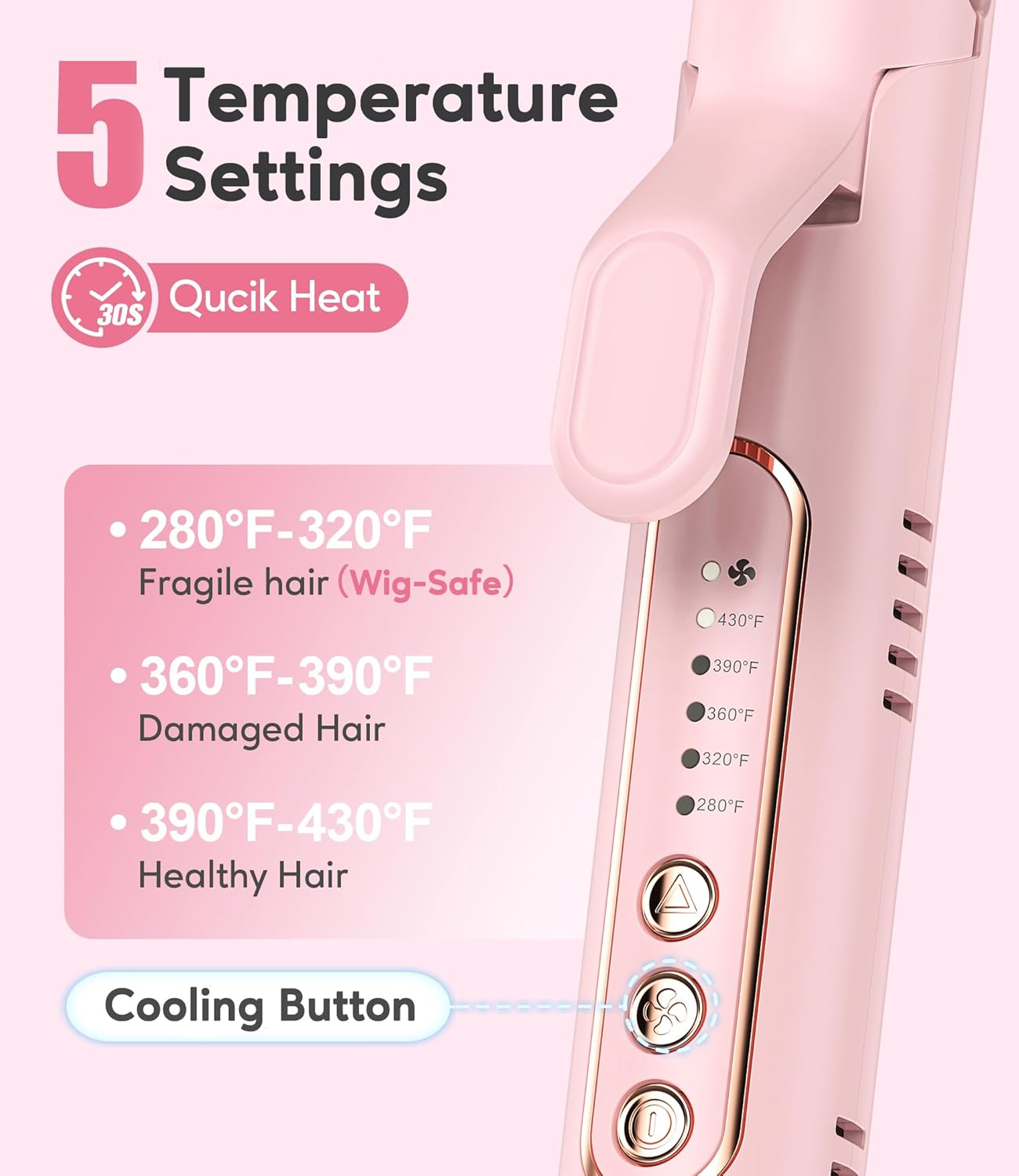 Farery Chill Set Soft-Air Curling Iron: Gentle Soft Air for Quick Styling & Long-Lasting Curls, Lock in Style with Cooling Air Vents, 2-In-1 Hair Straightener & Curler with Upgraded Long Barrel, Pink image number 1