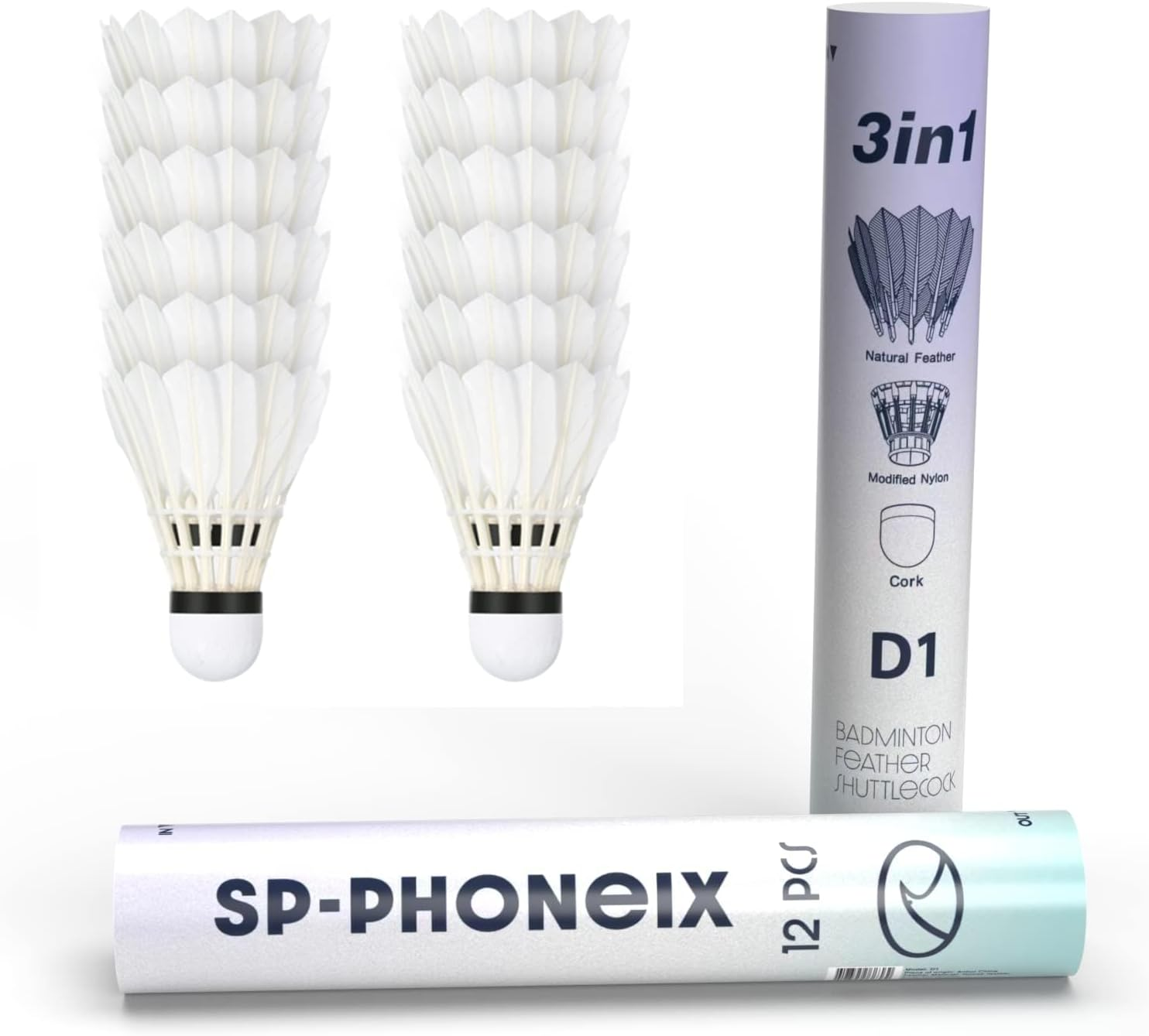 SPPHONEIX 12-Pack Goose Feather Badminton Shuttlecocks with High Durability 3 in 1 Badminton Balls Model D1 image number 3