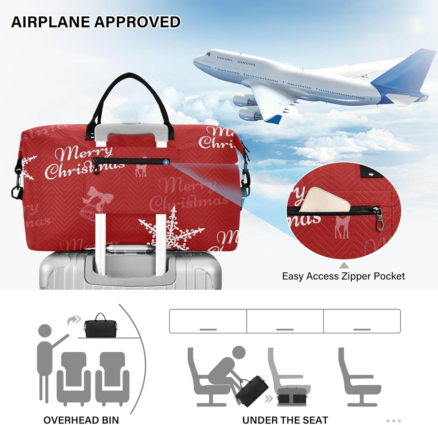 Red Christmas Party Duffel Bags Travel Weekender Gear Bag Workout Bag with Adjustable Strap for Sports Waterproof, Red Christmas Party, 1 Size image number 4