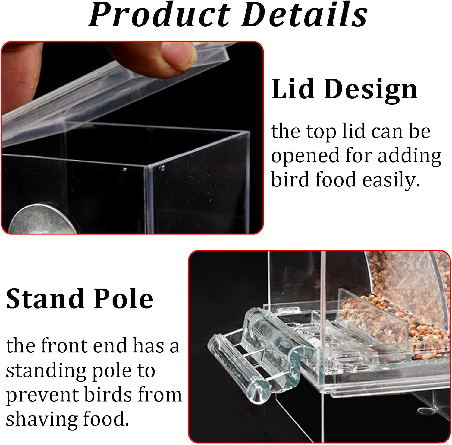 Acbbmns 2Pcs No Mess Bird Feeder Automatic Parrot Feeder Acrylic Transparent Seed Food Container Dispenser Cage Accessories for Small Pet Parakeets Lovebirds Budgies Canaries - 2Pcs image number 5