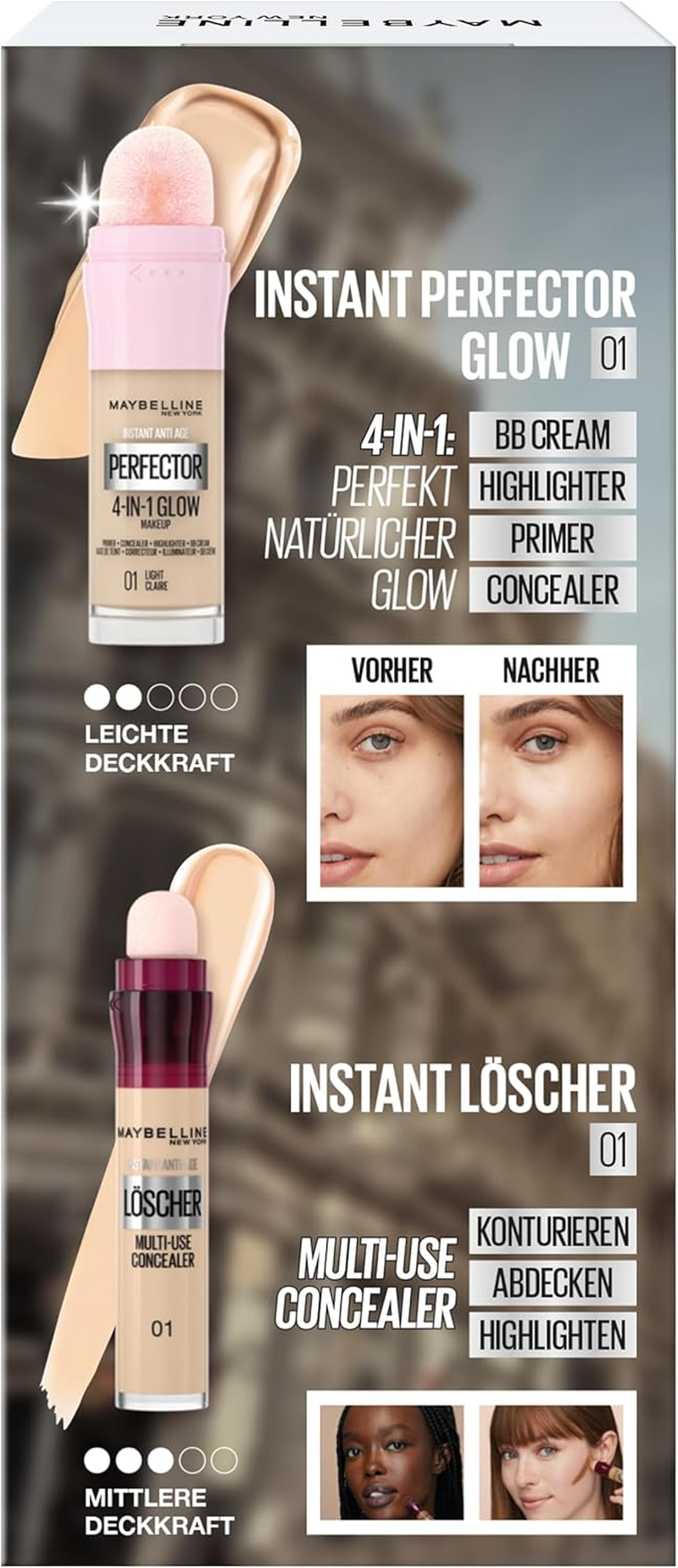 Maybelline New York 4-In-1 Make up Instant Perfector Glow, No. 01 Light, 20 Ml + Instant Anti-Age Effect Concealer No. 01 Light, 6.8 Ml - 02 Medium + 04 Honey image number 7