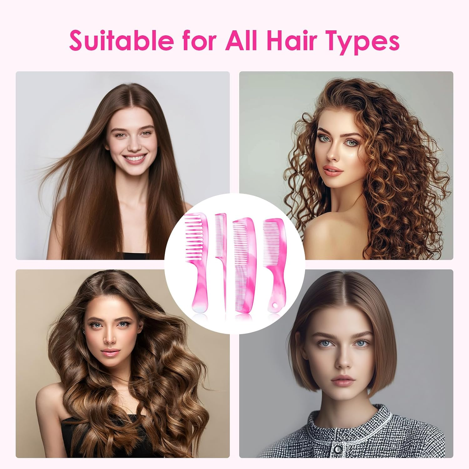 Havenease-4-Piece Multi-Style Hair Comb Set, Rat Tail Comb and Wide Tooth Detangling Comb with Barber Brush, Anti-Static Hair Combs for Women & Men, Professional Styling Kit for Daily Use image number 3