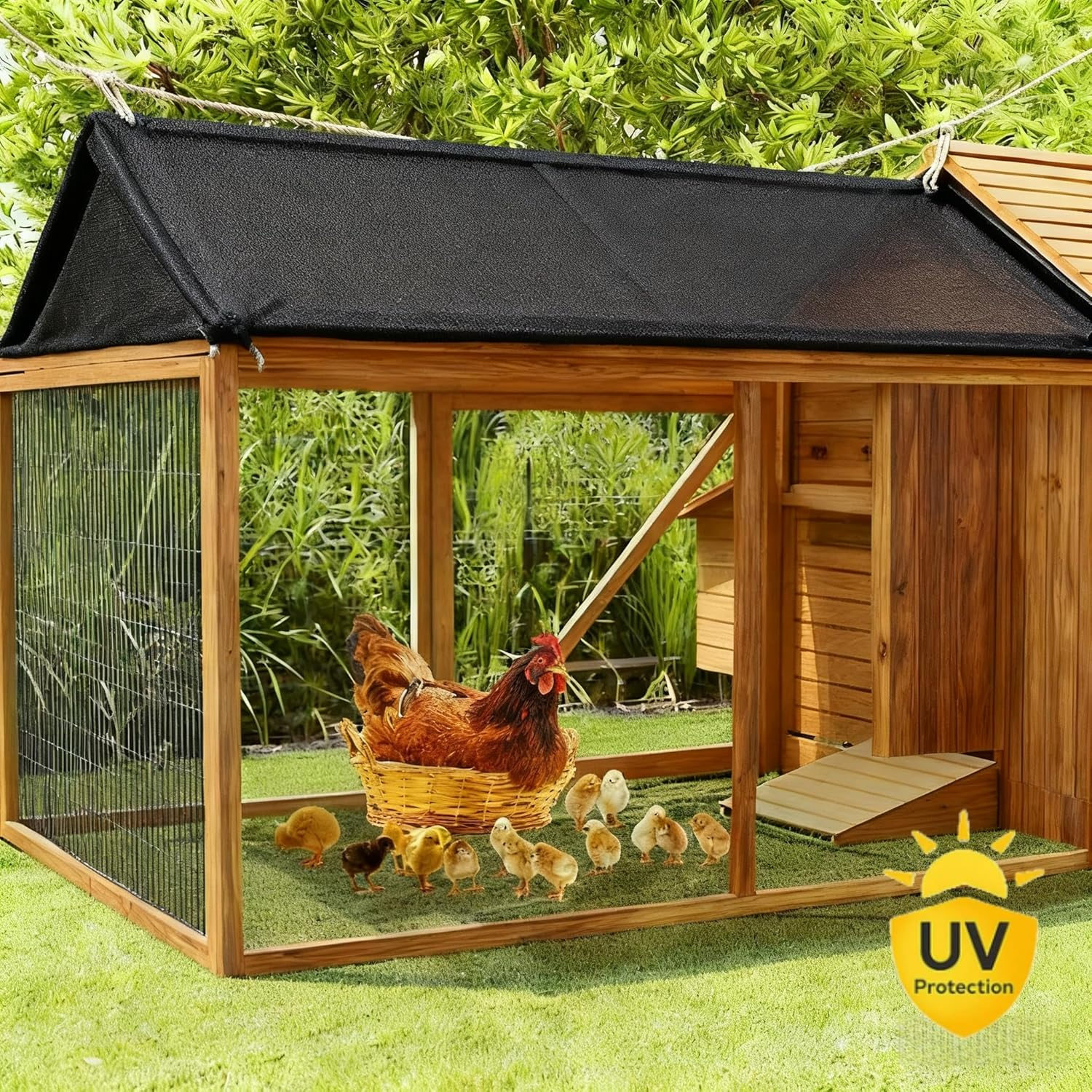 Rabbit Cage Cover Outdoor UV 90% Sun Protection 2X3M Net Tarpaulin Pet Cage Protector Chicken Coop Cover for Rabbit, Chicken, Duck, Cat, Dog and Other Small Animals image number 2