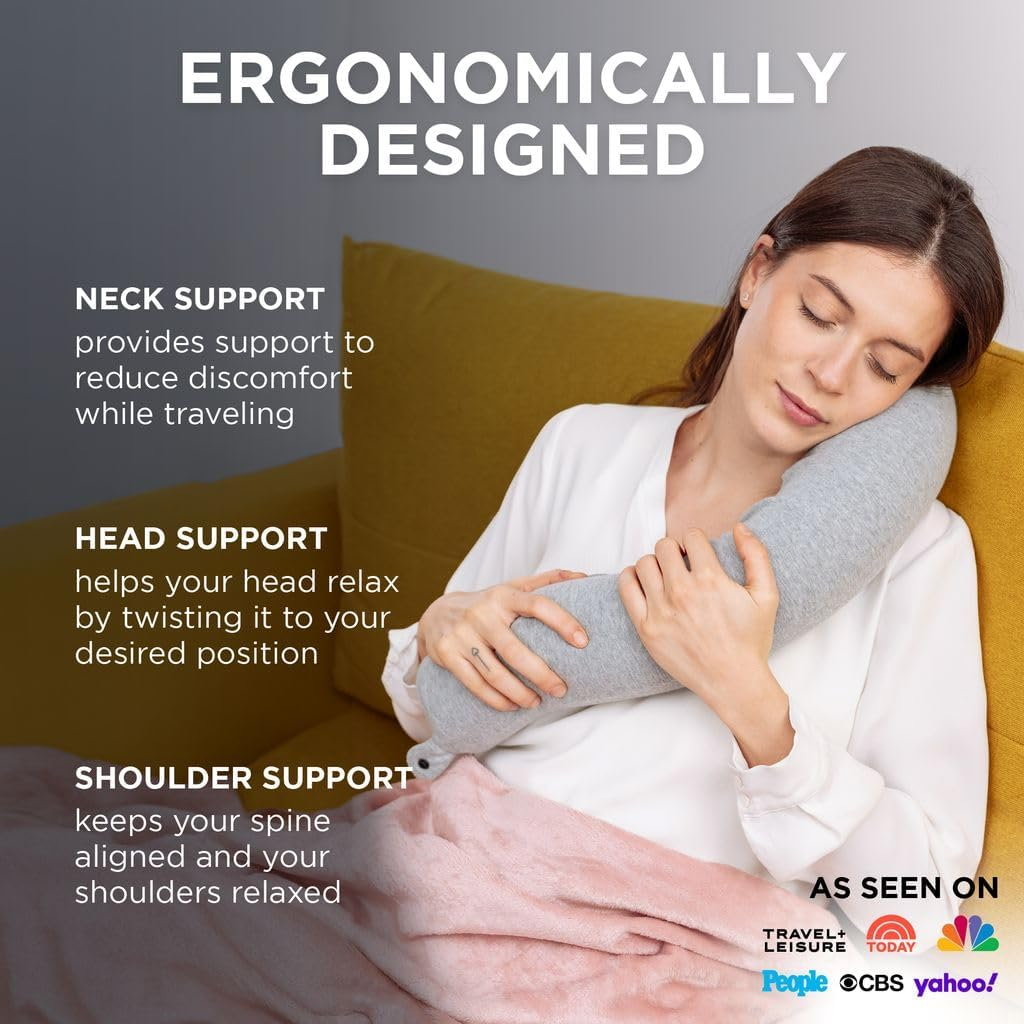 Twist Memory Foam Travel Pillow for Neck Chin Lumbar and Leg Support - for Traveling on Airplane Bus Train or at Home - Best for Side Stomach and Back Sleepers - Adjustable Bendable Roll Pillow image number 3
