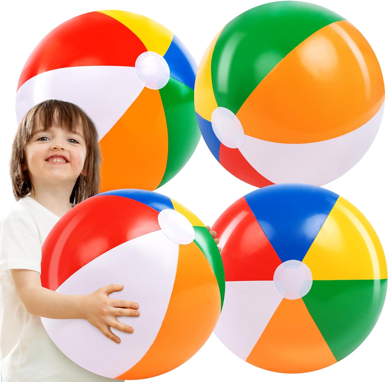 JOYIN 4-Pack 20" Beach Balls - Large Rainbow Beach Ball Inflatable Pool Toys for Party Supplies Decorations, Adults Kids Birthday Luau Summer Beach Water Games Beachball Party Favors image number 1