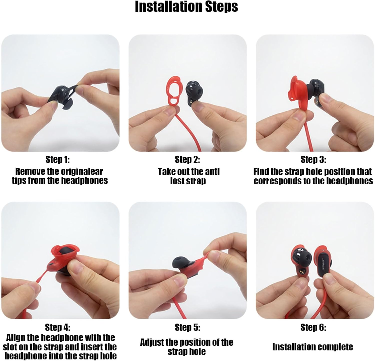 CTOUUGRS Anti-Lost Sports Strap for Bose Quietcomfort Earbuds II Silicone Lanyard Accessories Compatible with Bose QC Earbuds 3 Neck Rope Cord Black Color