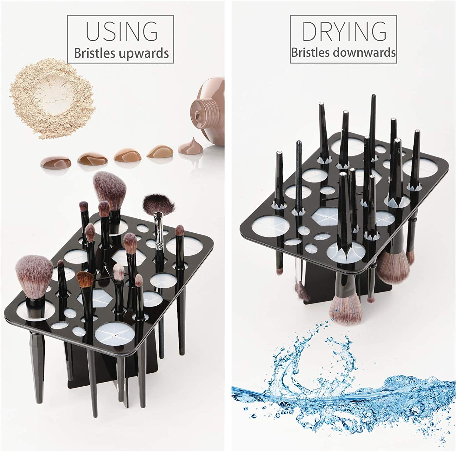 Acrylic Makeup Brushes Drying Rack, Brushes Dryer, Collapsible Holder Stand Tree Tray Support Display for Makeup Artist Nail Brushes Paintbrushes Makeup Lovers, 28 Slot, Black, Unisex image number 3