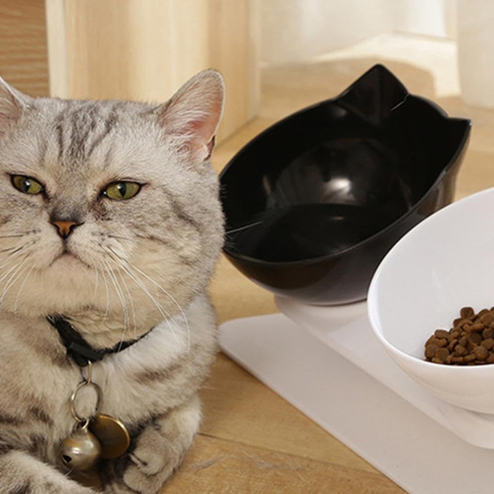 Double Elevated Cat Bowls with Raised Stand, Cat Bowls Elevated Cat Food Water Bowls Set 15&deg; Tilted Raised Cat Bowls for Cats Small Dogs Kitten Dishes Rabbits, anti Vomiting Reduce Neck Pain/1604 image number 4