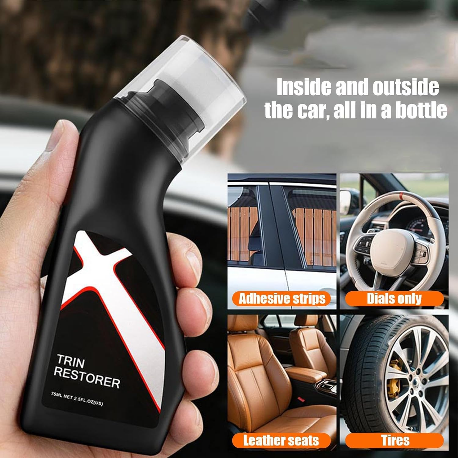 Black Trim Restorer - Car Interior Cleaner - 75ML Anti-Uv Automotive Interior Cleaner for Coating Stain Removal Leather Care Vehicle Armrest Seat image number 4