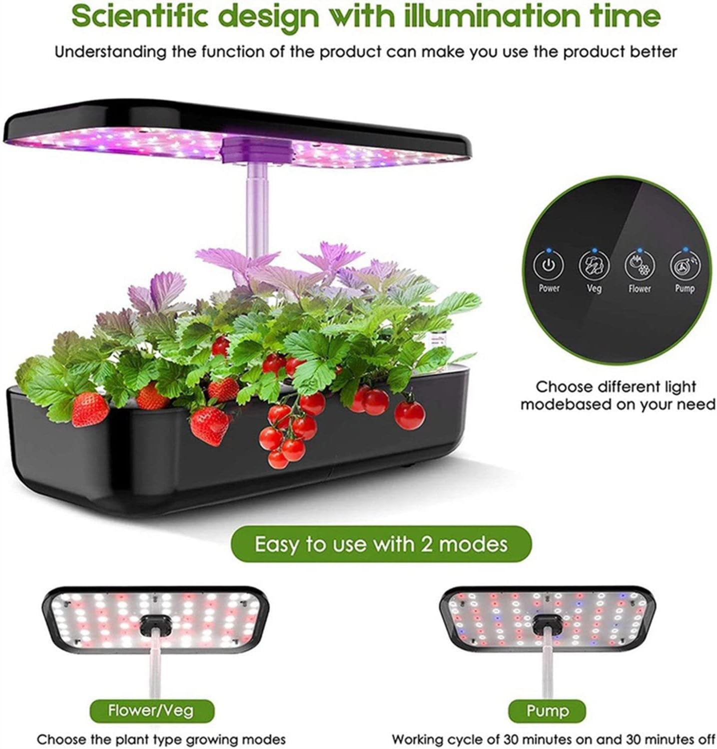 Indoor Herb Garden Hydroponics Growing System with Grow Lights,Indoor Gardening System for Home Kitchen, Hydroponics Supplies with Cycle Pump & Timing image number 1
