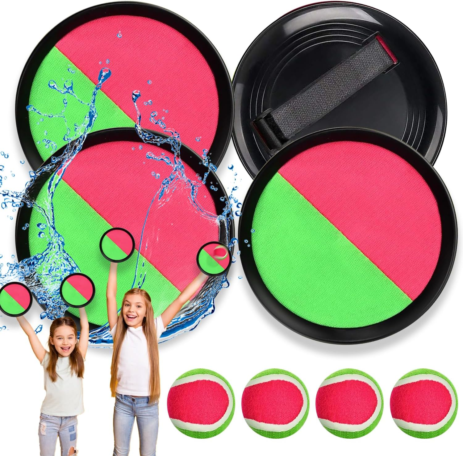Velcro Ball Game, Velcro Ball Set with 4 Catch Discs 4 Balls, Beach Toy Velcro Ball Waterproof, Outdoor Games for Children Throwing and Catching Game, Gifts Children from 3 4 5 6 7 8 9 10 image number 3