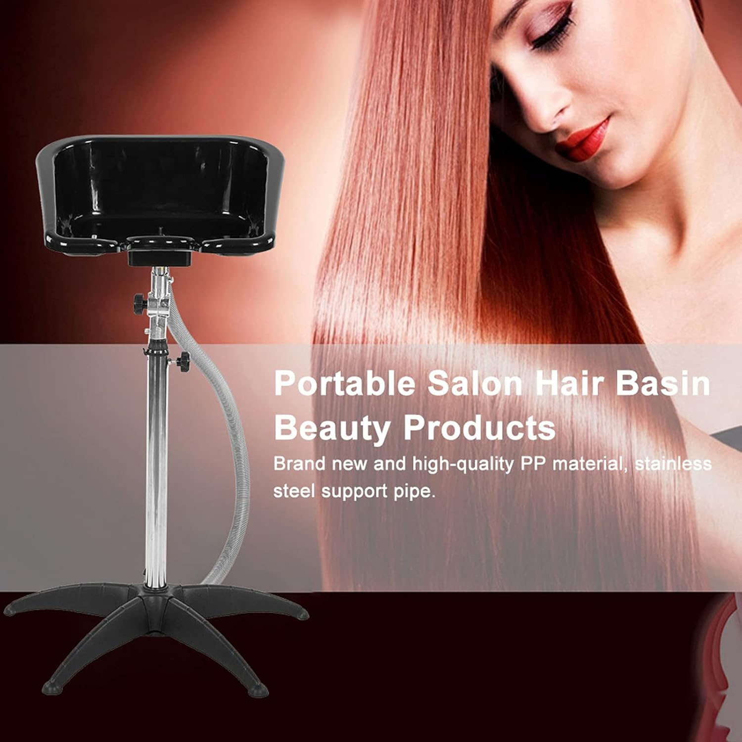 Portable Shampoo Bowl Unit, Fully Angle Adjustable Mobile Shampoo Bowl Plastic Shampoo Hair Washing Sink, Salon Chair Barber Deep Bowl for Beauty Salon, Barber Shop image number 3