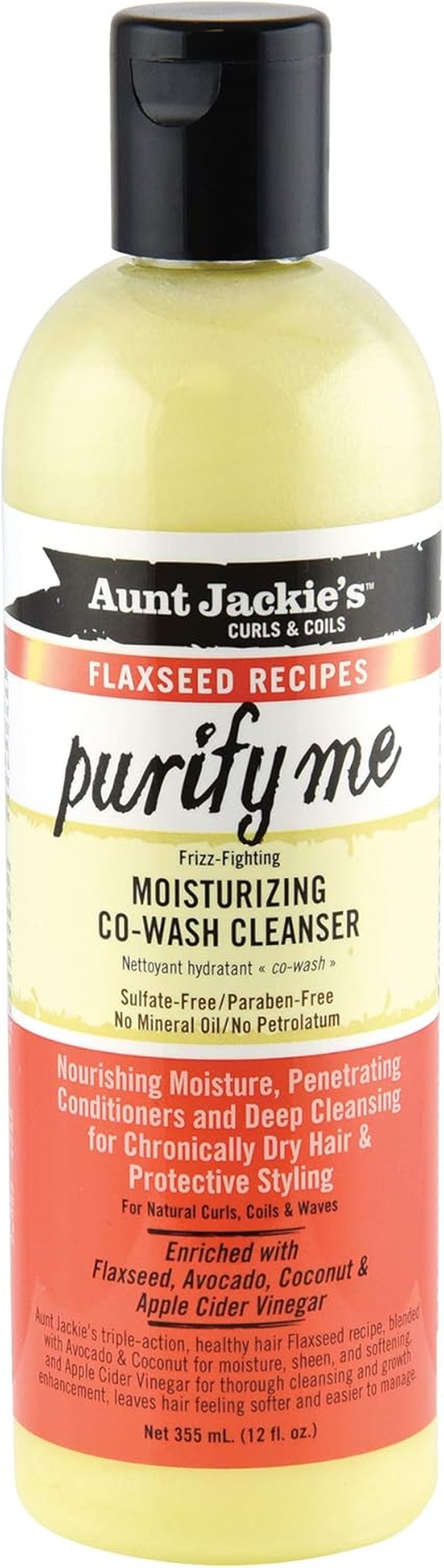 Aunt Jackie'S Flaxseed Recipes Purify Me, Moisturizing Co-Wash Cleanser, Penetrating Conditioners and Deep Cleansing for Chronically Dry Hair, 12 Ounce Bottle image number 1