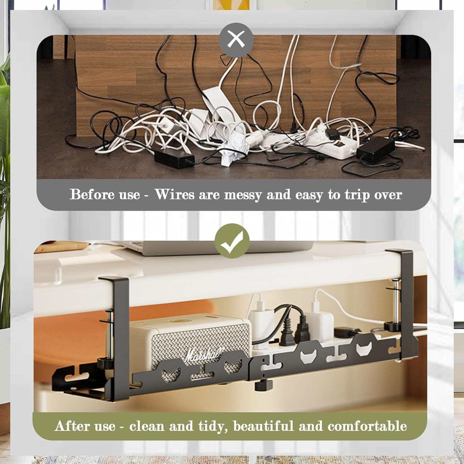 Cable Management,29 Inch under Desk Cable Management for Desk with 15 Cord Organizer,No Drilling Extendable image number 6