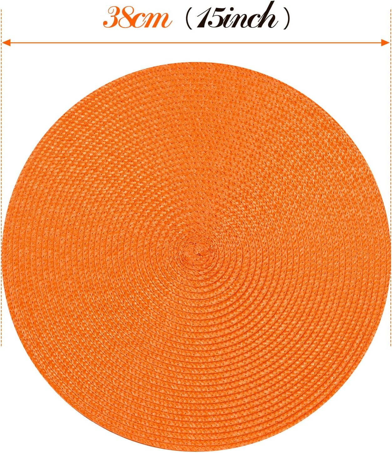 Round Braided Placemats Set of 4 15 Inch round Table Mats for Dining Table Heat Resistant Non-Slip Circle Place Mats (Orange) - Brown-4 image number 6
