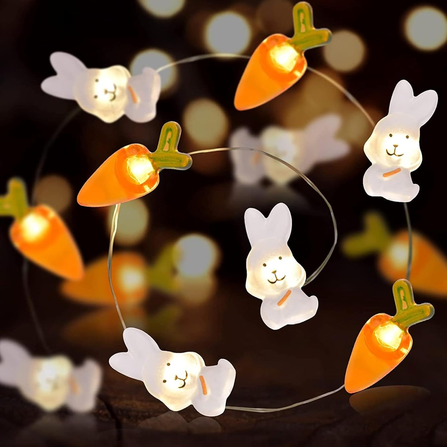 Shgarden Easter Decorations 9.8FT 30LED Bunny Carrot String Lights Battery Operated Warm White Spring Rabbit Fairy Lights for Indoor Outdoor Easter Basket Eggs Party Seasonal Bedroom Decor SH0095 image number 1