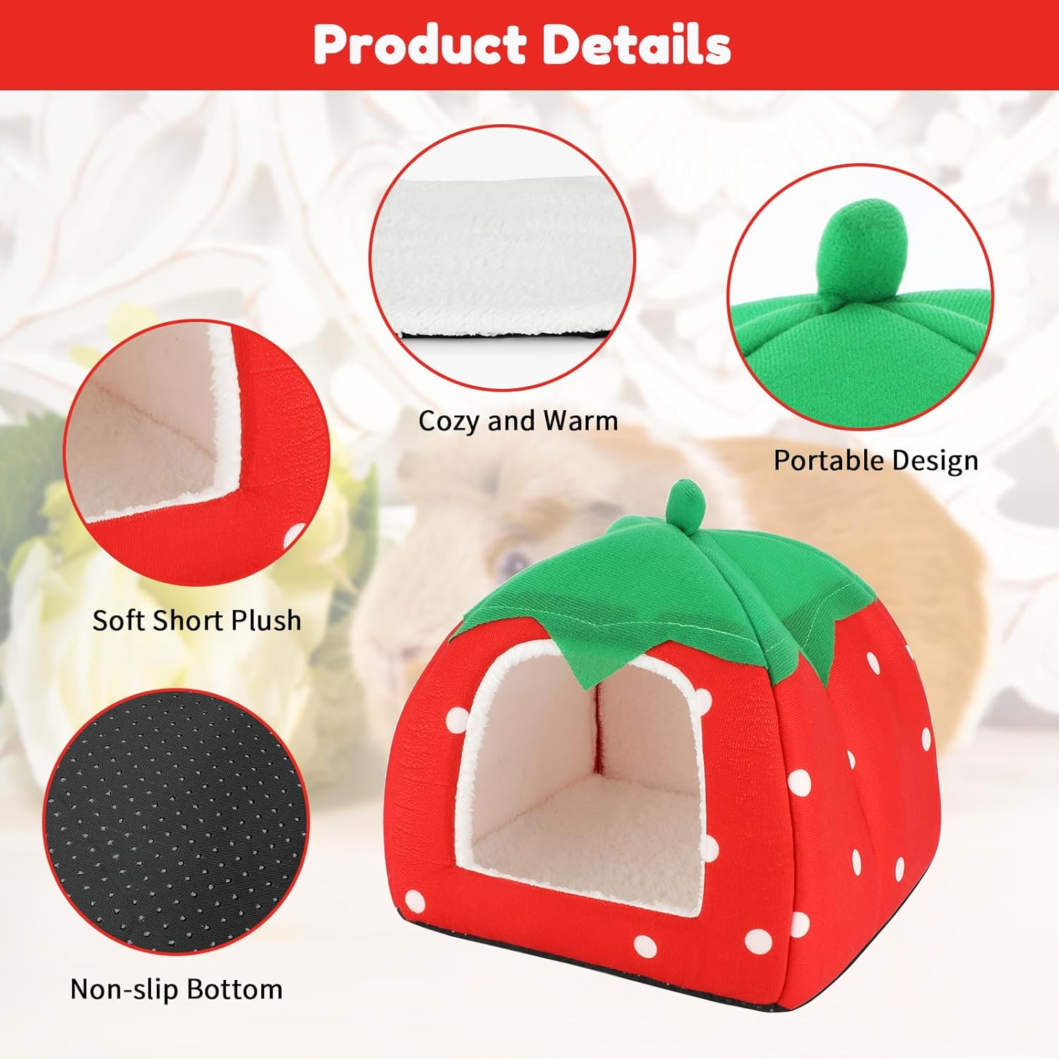 BWOGUE Guinea Pig House Bed Cozy Hamster Cave Large Hideout for Dwarf Rabbits Hedgehog Bearded Dragon Winter Nest Hamster Cage Accessories - Navy Blue image number 3