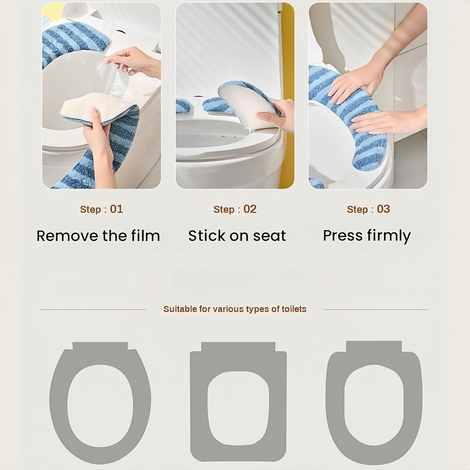 2Packs Toilet Seat Covers & 1 Hand Lid Lifter(Color Randomly) Combo, Universal Fit for All Standard Toilets, Anti-Slip & Warm Design (Beige and Green) image number 5