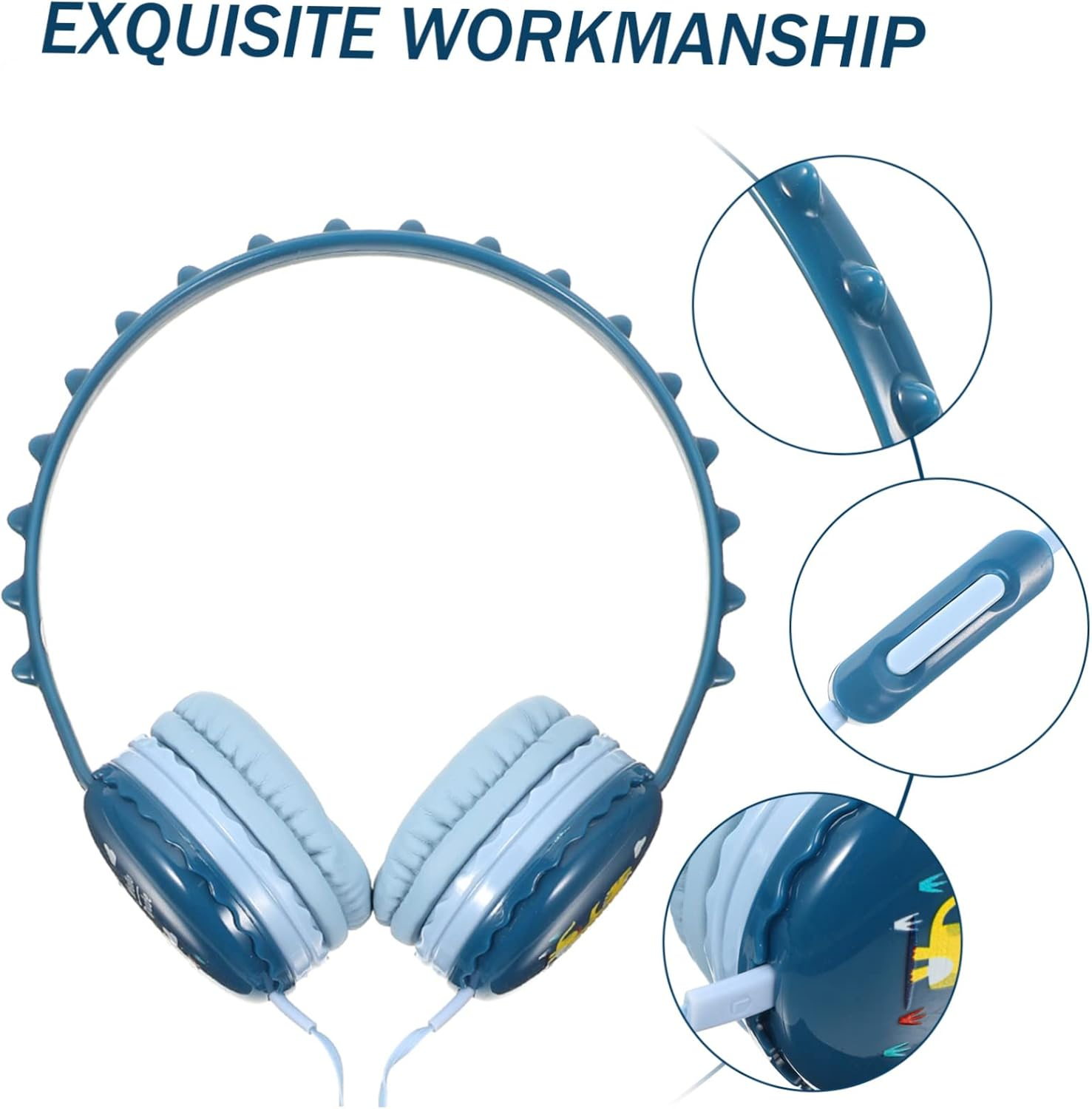 KOMBIUDA Dinosaur Shape over Ear Headphones for Wired Gaming Headset with Jack Comfortable Cartoon Earphones Compatible with Tablet Laptop Phone image number 4