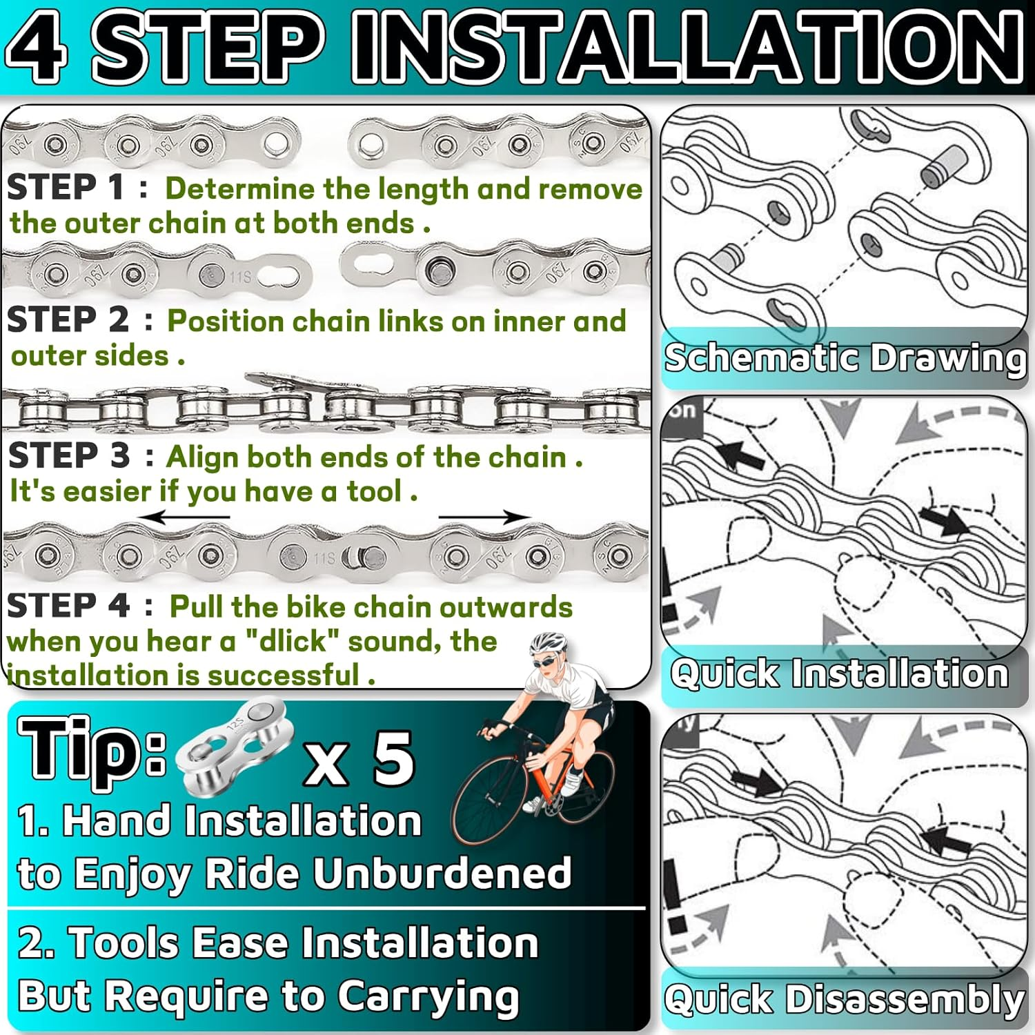 Missing Link 5 Pairs for 12 Speed Chain Master Link for Bicycle Chain Bike Chain Links 12 Speed Bike Chain Master Link Quick Link Bike Parts Bicycle Parts Mountain Bike Parts Chain Connector Link