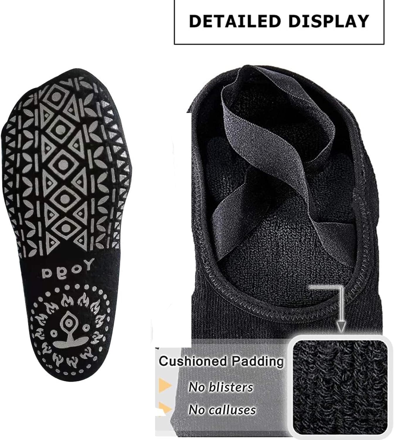 2/6 Pairs Cushion Pad Yoga Socks|Pilates Socks|Non Slip Grip Socks|Fitness Sport Sock Grippy Socks Reformer Pilates Socks for Women Pilates Ballet Barre Socks Barefoot Workout Socks by H HOME-MART image number 2