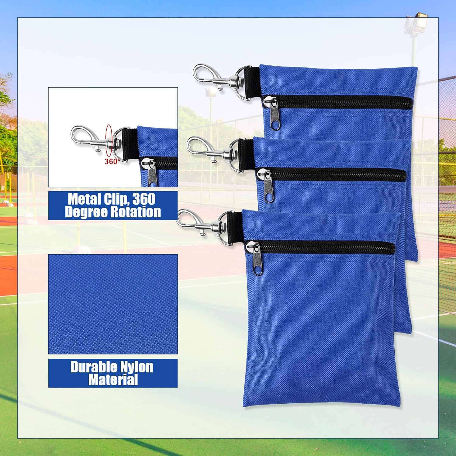 NQEUEPN 3Pcs Golf Tee Bags, 6.69X5.51In Portable Golf Ball Pouch Zipper Golf Accessory Bag with Metal Lobster Claw Clip Golf Ball Storage Bag for Valuables & Golf Accessories(Blue) image number 5