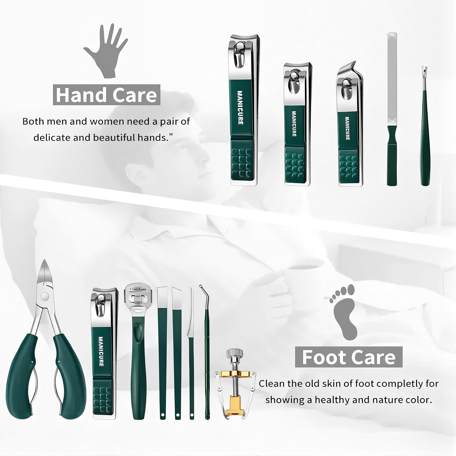 18-PCS Manicure Set for Men and Women - Professional Stainless Steel Nail Care Kit with Travel Case Nail Clippers, Scissors, Cuticle Tools for Home & Travel Grooming image number 4