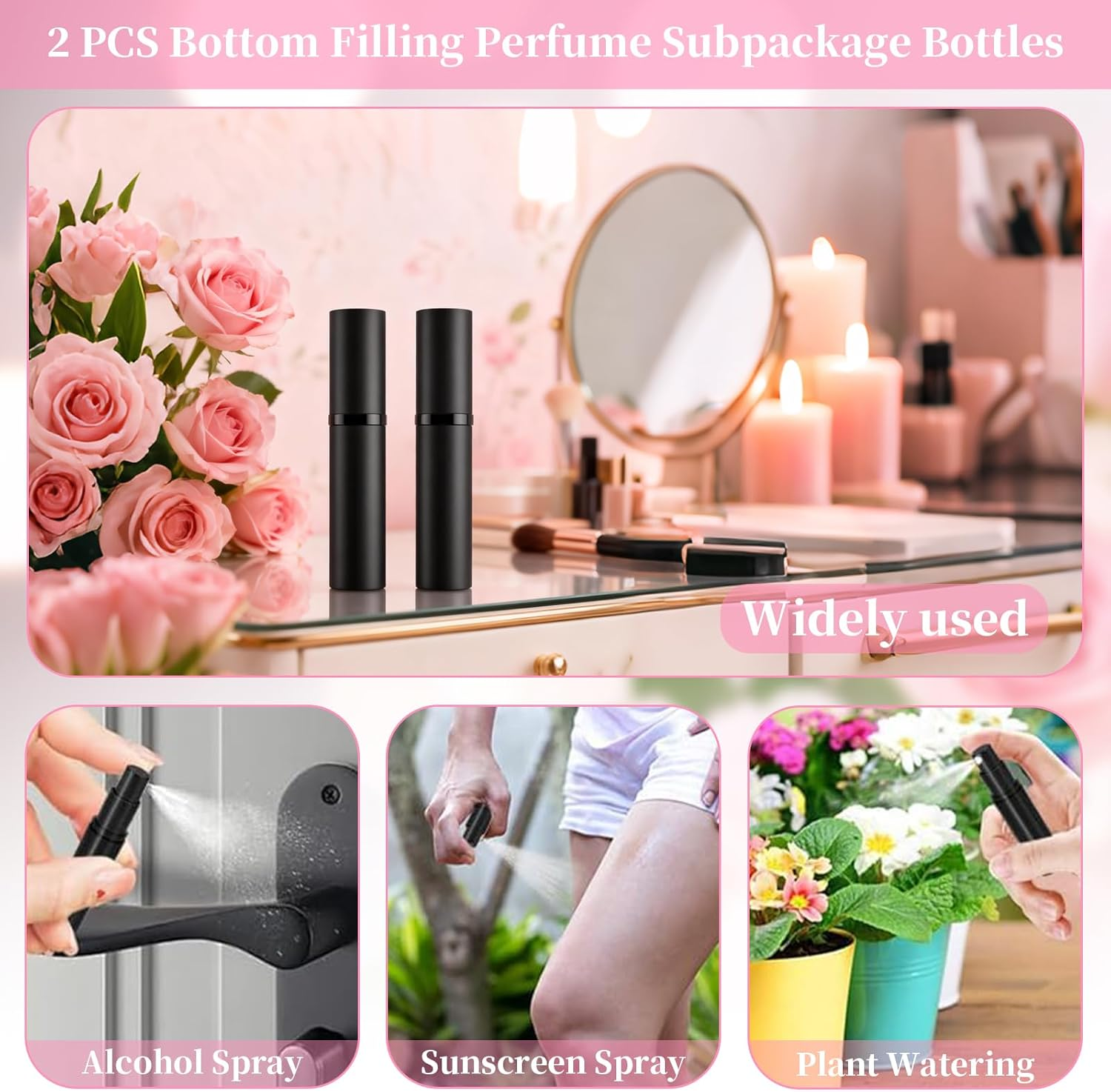 2 PCS Bottom Filling Perfume Subpackage Bottles, 5ML Refillable Spray Bottle, Leakproof Portable Mini Travel Perfume Atomizer with Fine Mist Pump, High-Quality Perfume Mist Dispenser (Black) image number 5