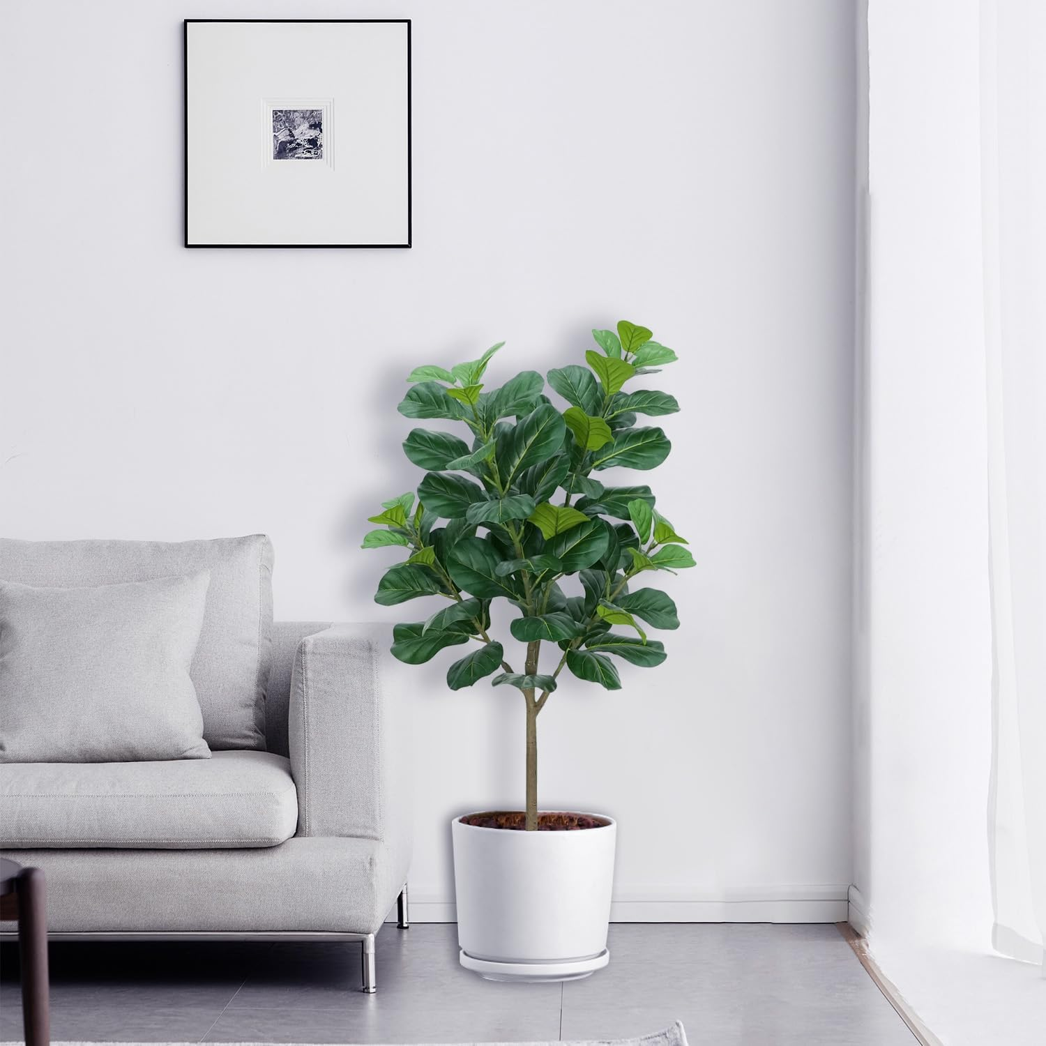 6Ft/180Cm Artificial Fiddle Leaf Fig Tree, Tall Fake Plants for Indoor Outdoor Decor, Fake Fig Leaf Tree with Pot for Home Office Living Room Decor image number 4