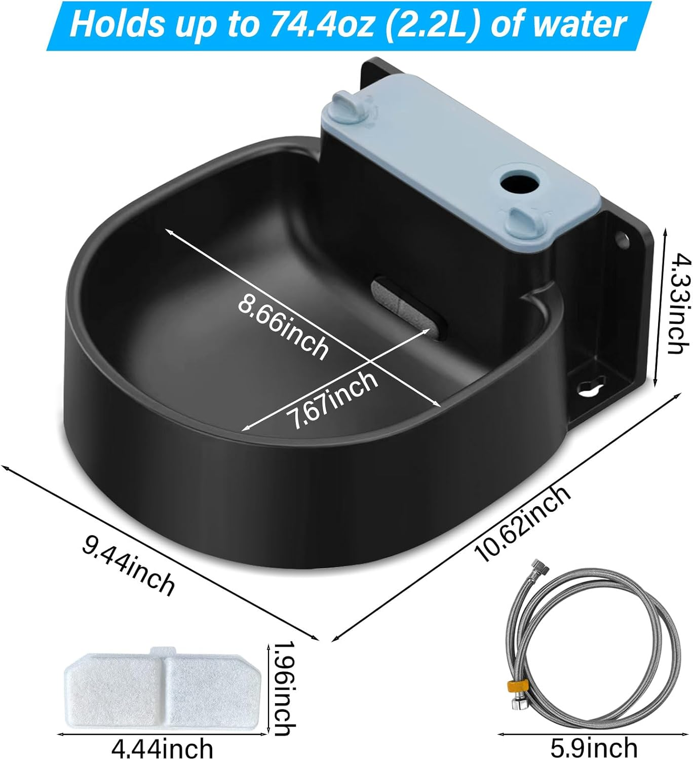 Automatic Dog Water Bowl Wall-Mounted, 74.4 Ounce (2.2L) Large Capacity Dog Water Basin Dispenser, Outdoor and Indoor Pet Water Bowl, Suitable for Dogs, Cats, Cows, Sheep, Horses, and Poultry image number 2