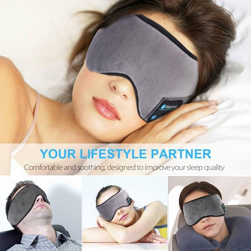 Sleep Headphones Bluetooth Eye Mask, Wireless Bluetooth 5.0 Headphones Music Travel Sleeping Headphones Handsfree Sleeping Mask with Built-In Speakers Microphone Washable (Black) image number 3