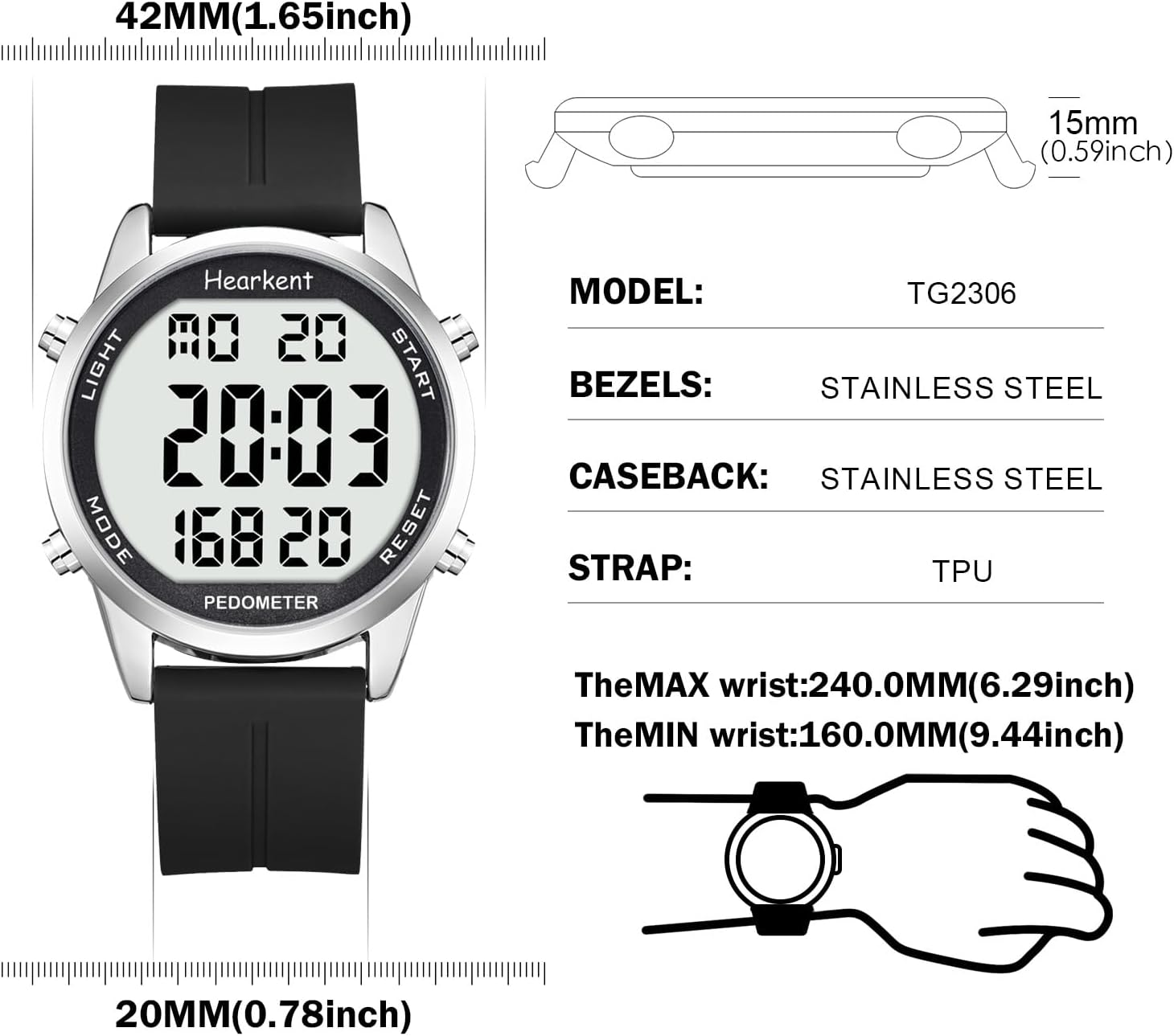 Hearkent Pedometer Watch for Walking for Senior Non Bluetooth No App Required with Steps Calories Counter and LCD Large Numbers&hellip; image number 1